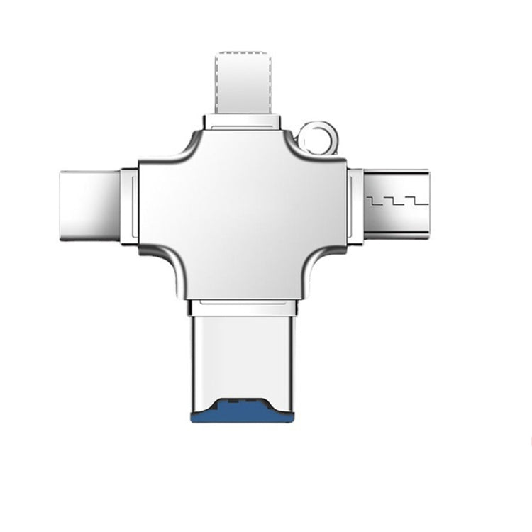 4 in 1 USB-C / Type-C  USB 2.0 + Micro USB + 8 Pin Adapter TF Card Reader, Memory Card:No Memory(Sliver)