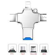 4 in 1 USB-C / Type-C  USB 2.0 + Micro USB + 8 Pin Adapter TF Card Reader, Memory Card:No Memory(Sliver)