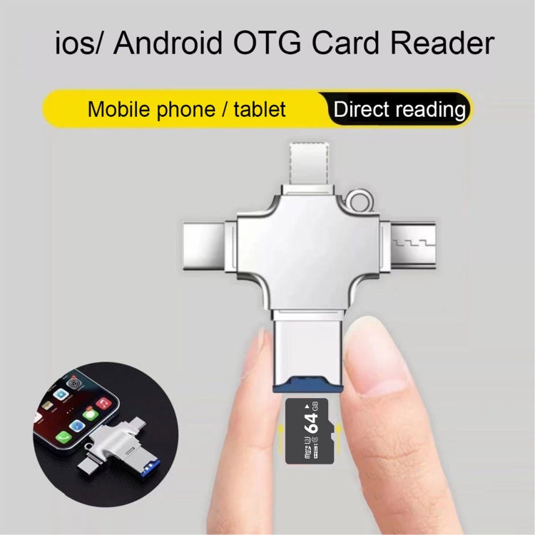 4 in 1 USB-C / Type-C  USB 2.0 + Micro USB + 8 Pin Adapter TF Card Reader, Memory Card:No Memory(Sliver)