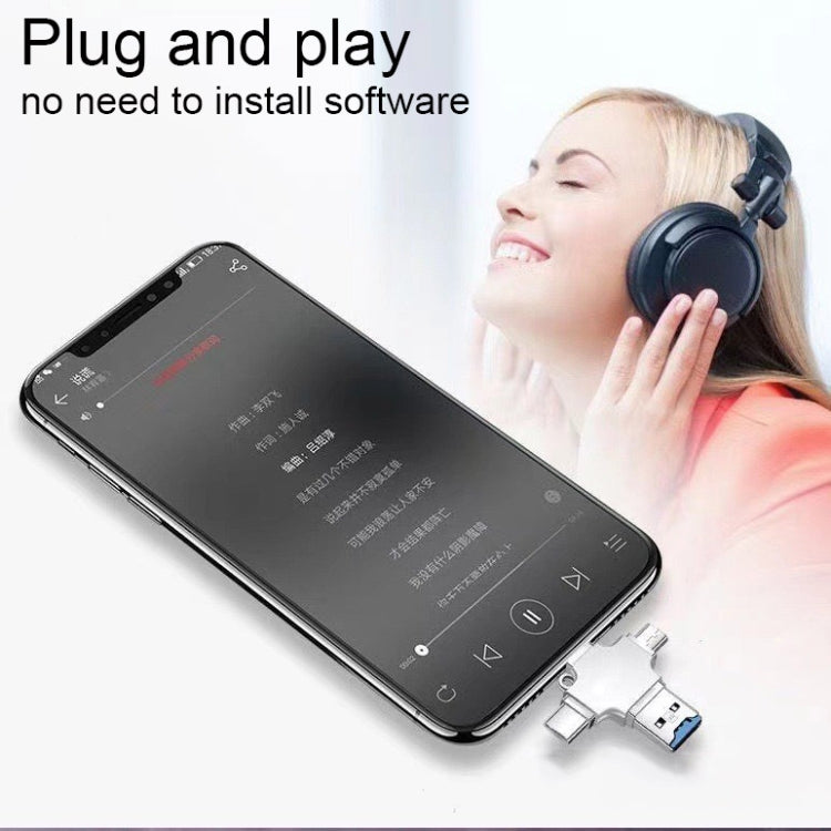 4 in 1 USB-C / Type-C  USB 2.0 + Micro USB + 8 Pin Adapter TF Card Reader, Memory Card:No Memory(Sliver)