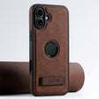 For iPhone 16 Suteni G2 Magsafe Litchi Texture Leather Back Phone Case with Holder(Brown) - iPhone 16 Cases by Suteni | Online Shopping South Africa | PMC TechLife | Buy Now Pay Later Mobicred