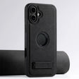 For iPhone 16 Plus Suteni G2 Magsafe Litchi Texture Leather Back Phone Case with Holder(Black) - iPhone 16 Plus Cases by Suteni | Online Shopping South Africa | PMC TechLife | Buy Now Pay Later Mobicred