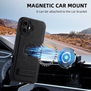 For iPhone 16 Plus Suteni G2 Magsafe Litchi Texture Leather Back Phone Case with Holder(Black)