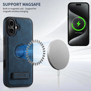 For iPhone 16 Plus Suteni G2 Magsafe Litchi Texture Leather Back Phone Case with Holder(Blue)