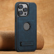 For iPhone 16 Pro Max Suteni G2 Magsafe Litchi Texture Leather Back Phone Case with Holder(Blue) - iPhone 16 Pro Max Cases by Suteni | Online Shopping South Africa | PMC TechLife | Buy Now Pay Later Mobicred