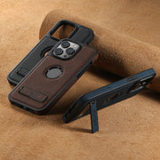 For iPhone 16 Pro Max Suteni G2 Magsafe Litchi Texture Leather Back Phone Case with Holder(Brown)