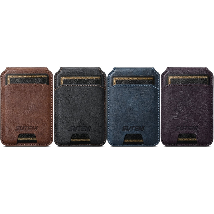 Suteni S2 Phone Magnetic Card Case Card Sleeve MagSafe Magnetic Coil PU Leather(Black)