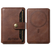 Suteni S2 Phone Magnetic Card Case Card Sleeve MagSafe Magnetic Coil PU Leather(Brown)