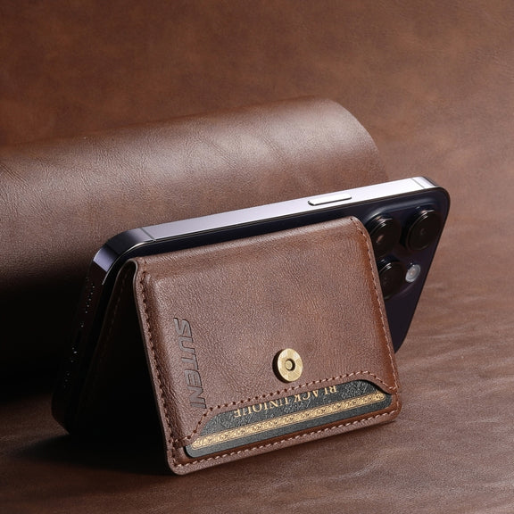 Suteni S2 Phone Magnetic Card Case Card Sleeve MagSafe Magnetic Coil PU Leather(Brown)