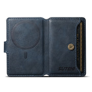 Suteni S2 Phone Magnetic Card Case Card Sleeve MagSafe Magnetic Coil PU Leather(Blue)