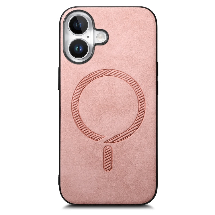 For iPhone 16 Solid Color Retro Magsafe PU Back Cover Phone Case(Pink)