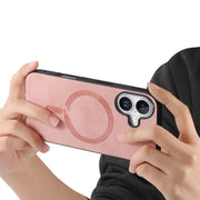 For iPhone 16 Solid Color Retro Magsafe PU Back Cover Phone Case(Pink)