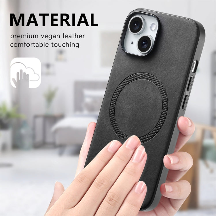 For iPhone 16 Plus Solid Color Retro Magsafe PU Back Cover Phone Case(Black)