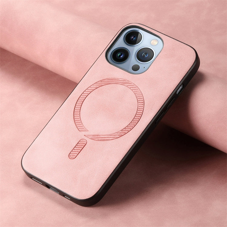 For iPhone 16 Pro Max Solid Color Retro Magsafe PU Back Cover Phone Case(Pink)