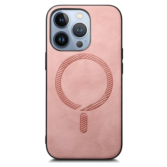 For iPhone 16 Pro Max Solid Color Retro Magsafe PU Back Cover Phone Case(Pink)