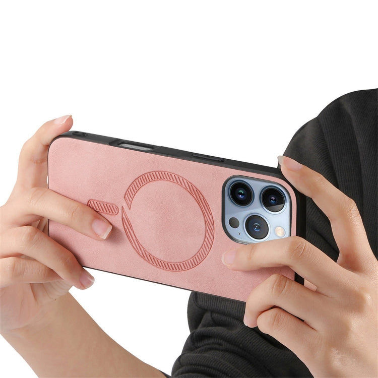 For iPhone 16 Pro Max Solid Color Retro Magsafe PU Back Cover Phone Case(Pink)