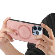 For iPhone 16 Pro Max Solid Color Retro Magsafe PU Back Cover Phone Case(Pink)