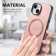 For iPhone 16 Pro Max Solid Color Retro Magsafe PU Back Cover Phone Case(Pink)