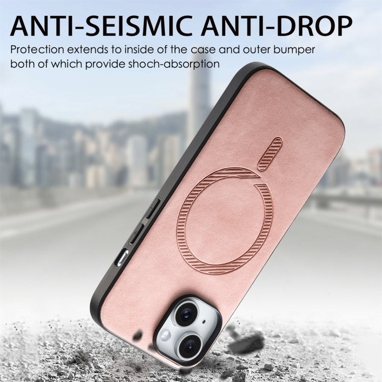 For iPhone 16 Pro Max Solid Color Retro Magsafe PU Back Cover Phone Case(Pink)