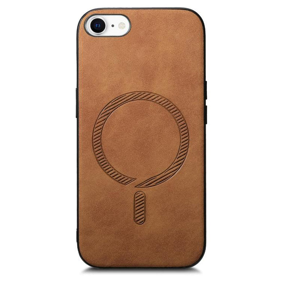 For iPhone 16e Solid Color Retro Magsafe PU Back Cover Phone Case(Brown)