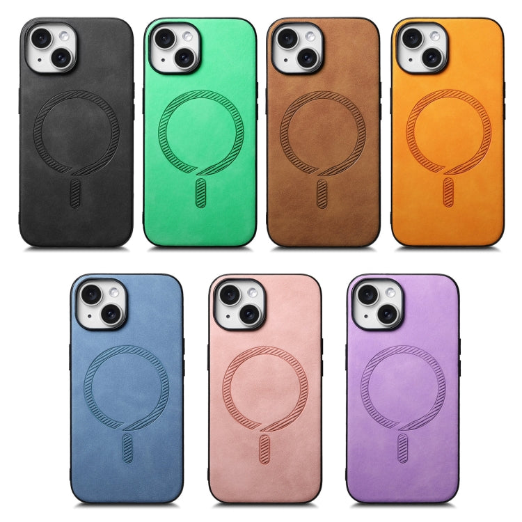 For iPhone 16 Solid Color Retro Magsafe PU Back Cover Phone Case(Pink)