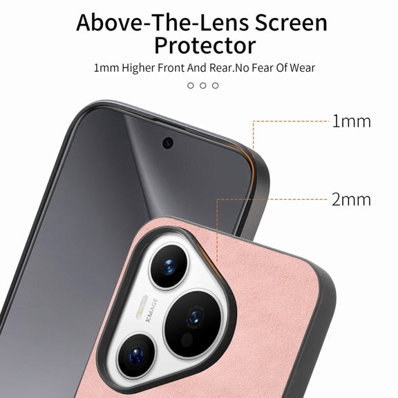 For Huawei  Pura 70 Solid Color Retro Magsafe PU Back Cover Phone Case(Pink)