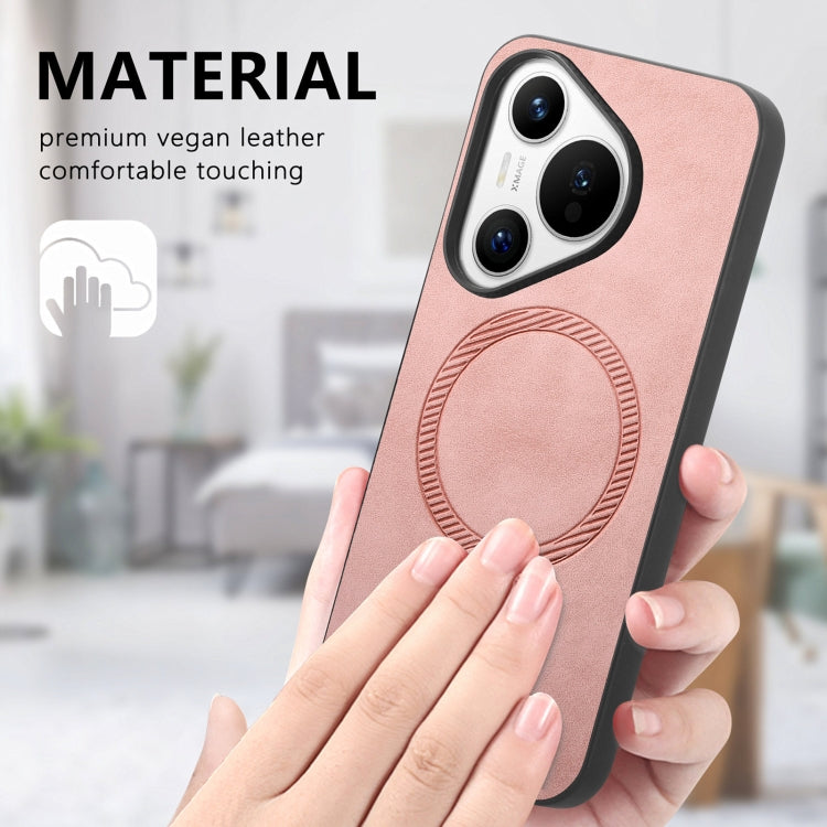 For Huawei  Pura 70 Solid Color Retro Magsafe PU Back Cover Phone Case(Pink)