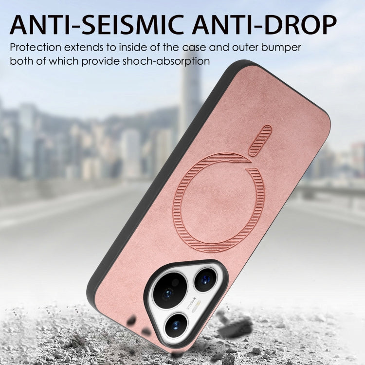 For Huawei  Pura 70 Solid Color Retro Magsafe PU Back Cover Phone Case(Pink)