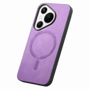 For Huawei  Pura 70 Solid Color Retro Magsafe PU Back Cover Phone Case(Purple)