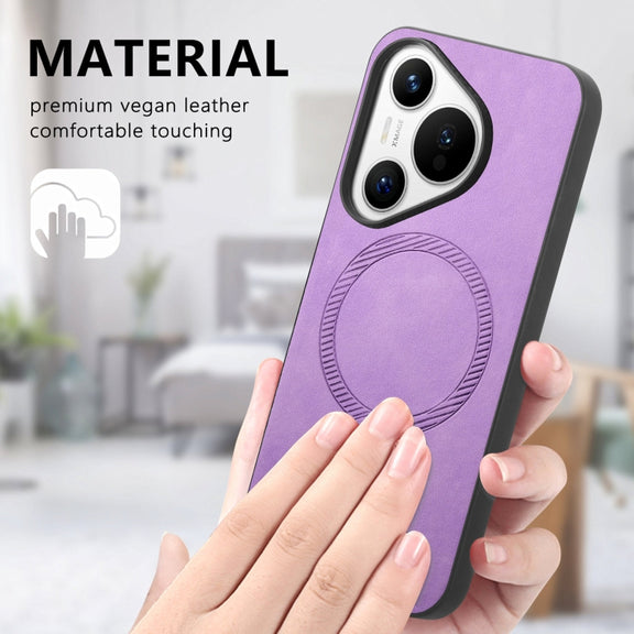 For Huawei  Pura 70 Solid Color Retro Magsafe PU Back Cover Phone Case(Purple)