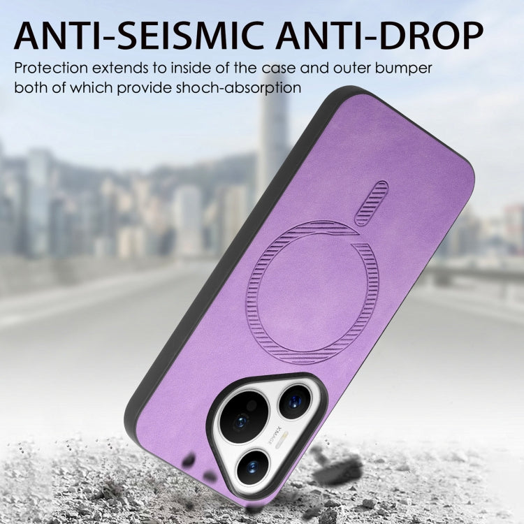 For Huawei  Pura 70 Solid Color Retro Magsafe PU Back Cover Phone Case(Purple)