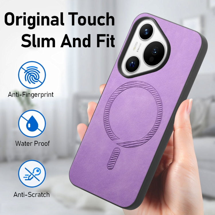 For Huawei  Pura 70 Solid Color Retro Magsafe PU Back Cover Phone Case(Purple)