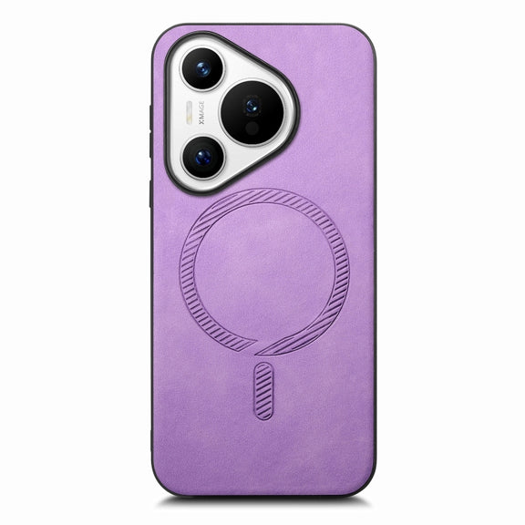 For Huawei  Pura 70 Solid Color Retro Magsafe PU Back Cover Phone Case(Purple)