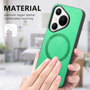 For Huawei  Pura 70 Solid Color Retro Magsafe PU Back Cover Phone Case(Green)