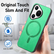 For Huawei  Pura 70 Solid Color Retro Magsafe PU Back Cover Phone Case(Green)
