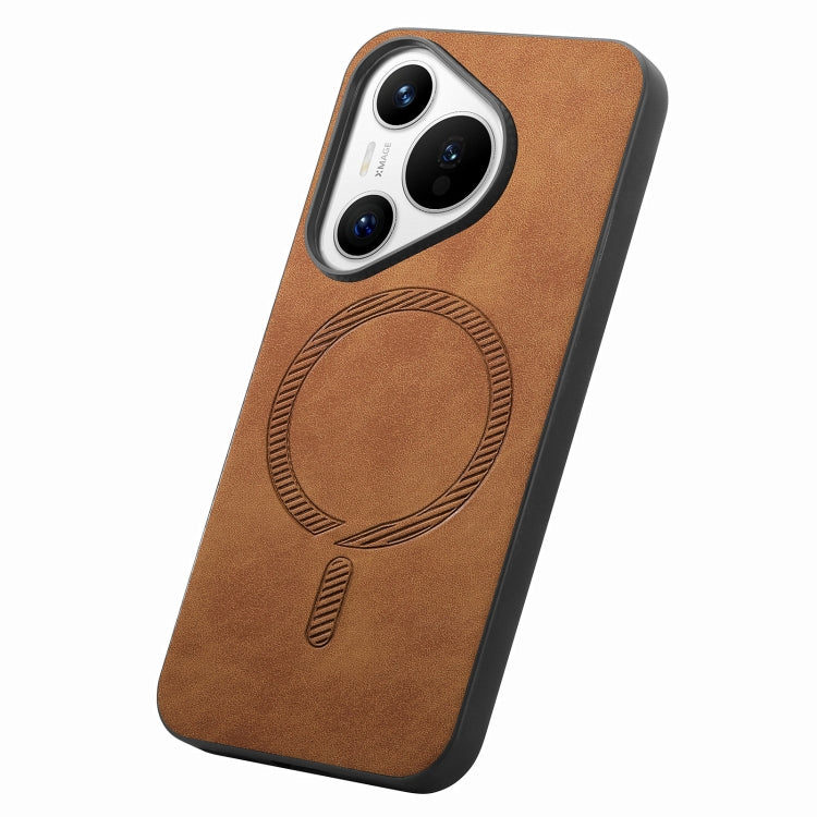 For Huawei  Pura 70 Solid Color Retro Magsafe PU Back Cover Phone Case(Brown)