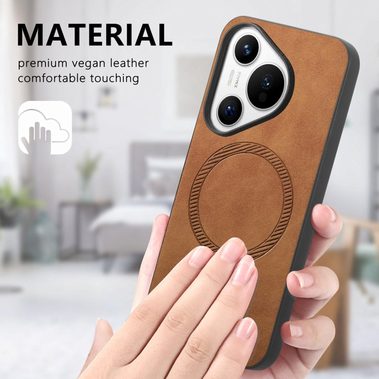 For Huawei  Pura 70 Solid Color Retro Magsafe PU Back Cover Phone Case(Brown)