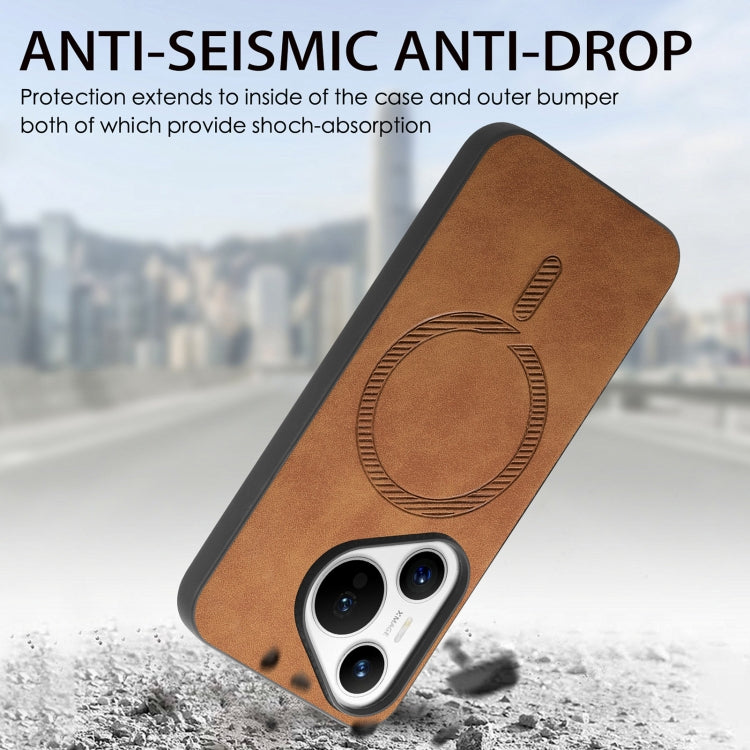 For Huawei  Pura 70 Solid Color Retro Magsafe PU Back Cover Phone Case(Brown)