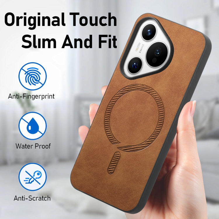 For Huawei  Pura 70 Solid Color Retro Magsafe PU Back Cover Phone Case(Brown)