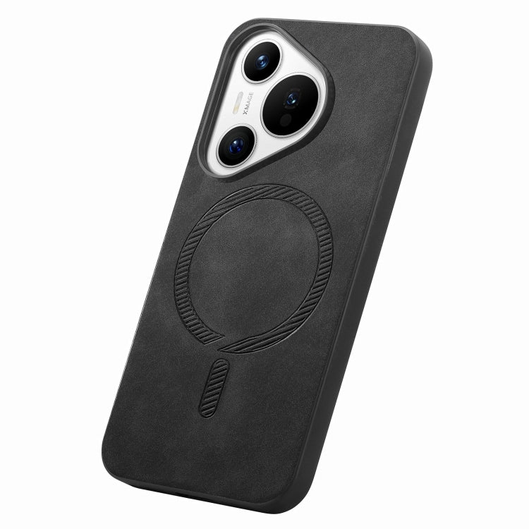 For Huawei  Pura 70 Solid Color Retro Magsafe PU Back Cover Phone Case(Black)