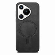 For Huawei  Pura 70 Solid Color Retro Magsafe PU Back Cover Phone Case(Black)