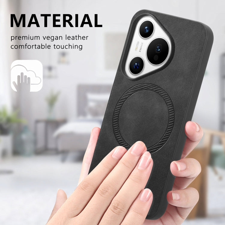 For Huawei  Pura 70 Solid Color Retro Magsafe PU Back Cover Phone Case(Black)