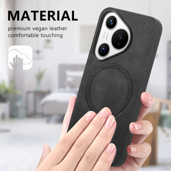 For Huawei  Pura 70 Solid Color Retro Magsafe PU Back Cover Phone Case(Black)