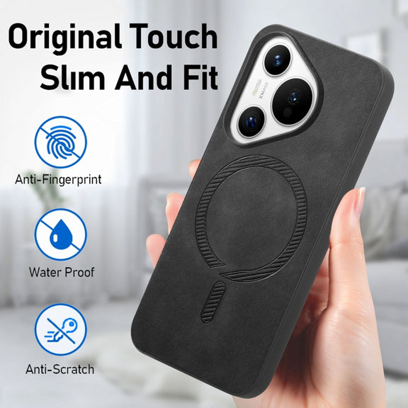 For Huawei  Pura 70 Solid Color Retro Magsafe PU Back Cover Phone Case(Black)