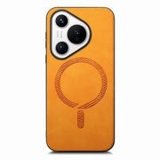 For Huawei  Pura 70 Solid Color Retro Magsafe PU Back Cover Phone Case(Yellow)