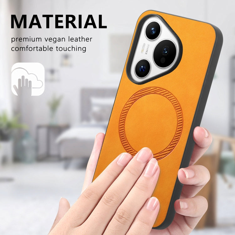 For Huawei  Pura 70 Solid Color Retro Magsafe PU Back Cover Phone Case(Yellow)