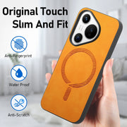 For Huawei  Pura 70 Solid Color Retro Magsafe PU Back Cover Phone Case(Yellow)