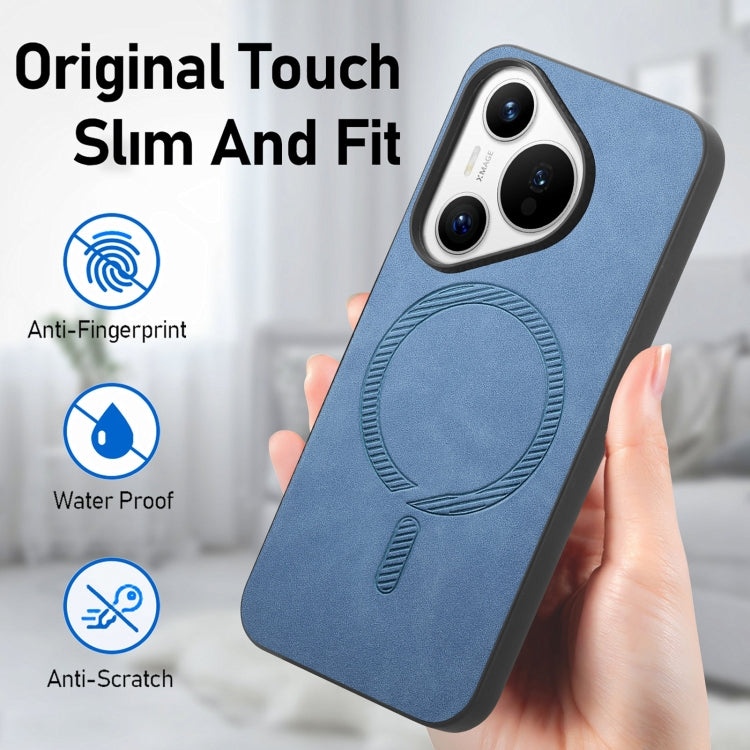 For Huawei  Pura 70 Solid Color Retro Magsafe PU Back Cover Phone Case(Blue)