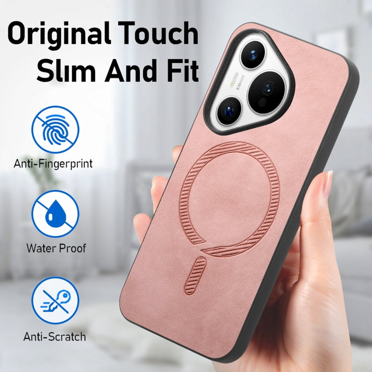 For Huawei Pura 70 Pro Solid Color Retro Magsafe PU Back Cover Phone Case(Pink)