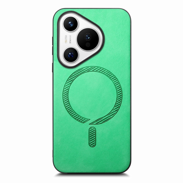 For Huawei Pura 70 Pro Solid Color Retro Magsafe PU Back Cover Phone Case(Green)